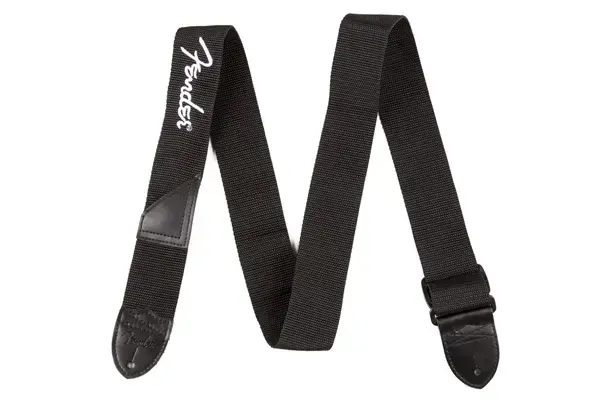 Fender Black Polyester Logo Strap - White