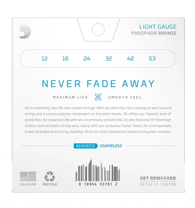 D'Addario Light Coated Acoustic Guitar Strings XS