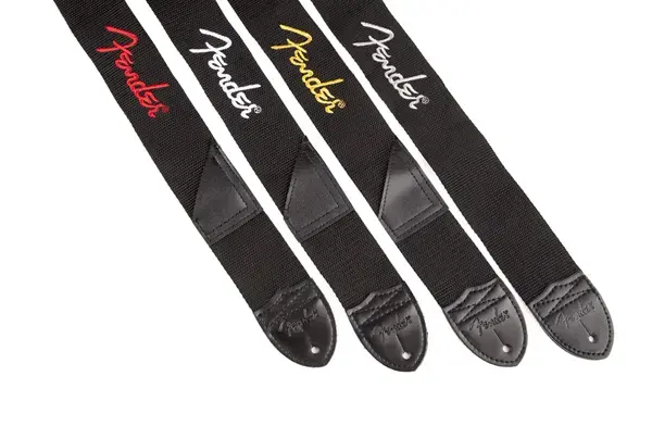 Fender Black Polyester Logo Strap - White