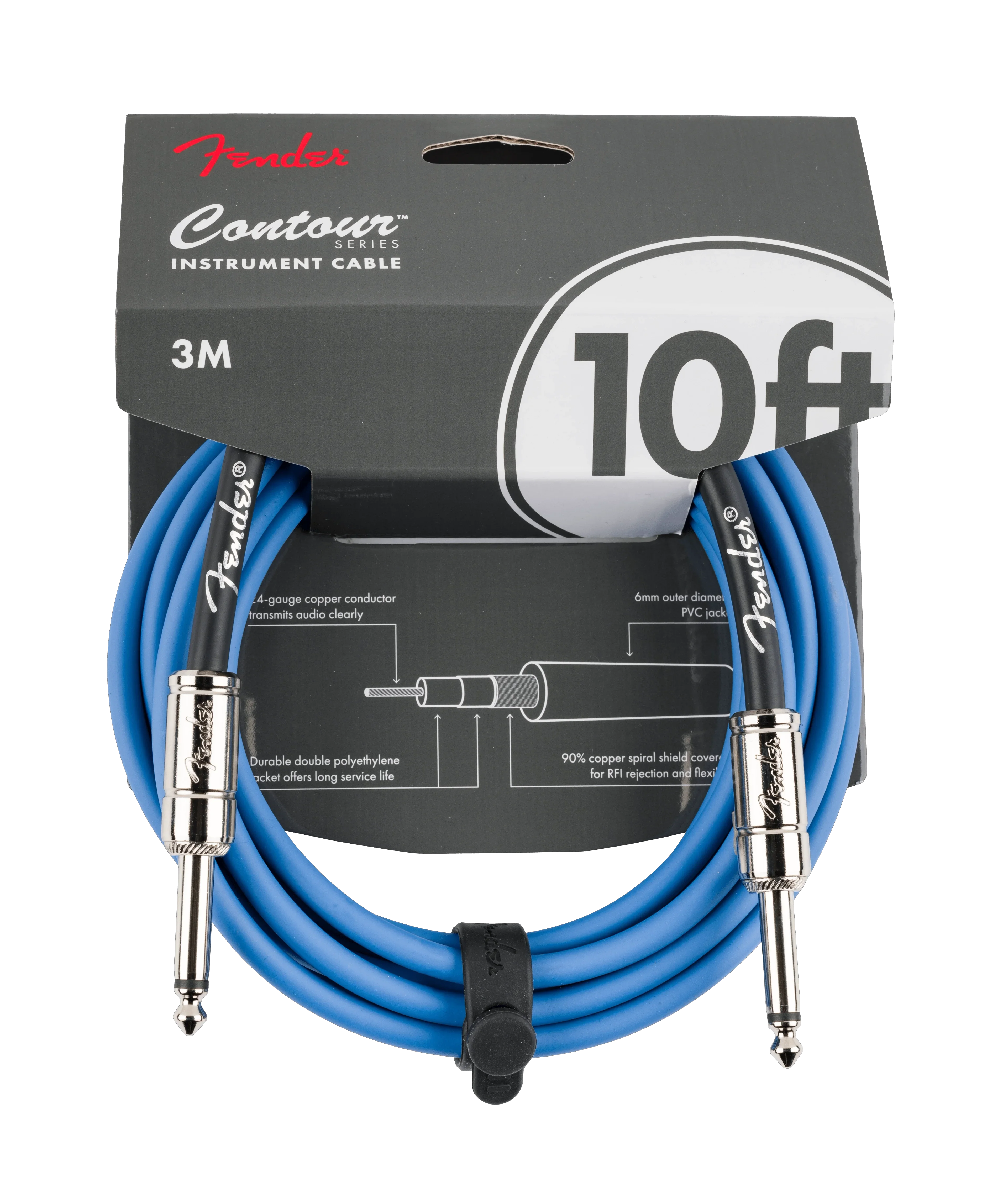 Fender Contour Series Instrument Cables - Lake Placid Blue